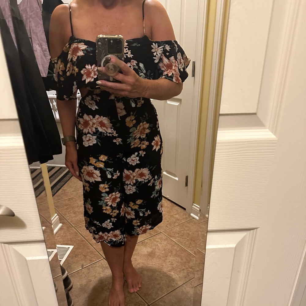 Aakaa black floral strapless jumpsuit